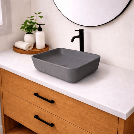 Narter Rectangular Cast Concrete Vessel Sink - Dark Grey
