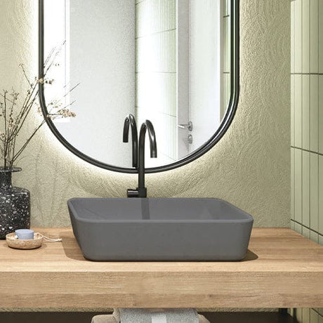 Narter Rectangular Cast Concrete Vessel Sink - Dark Grey