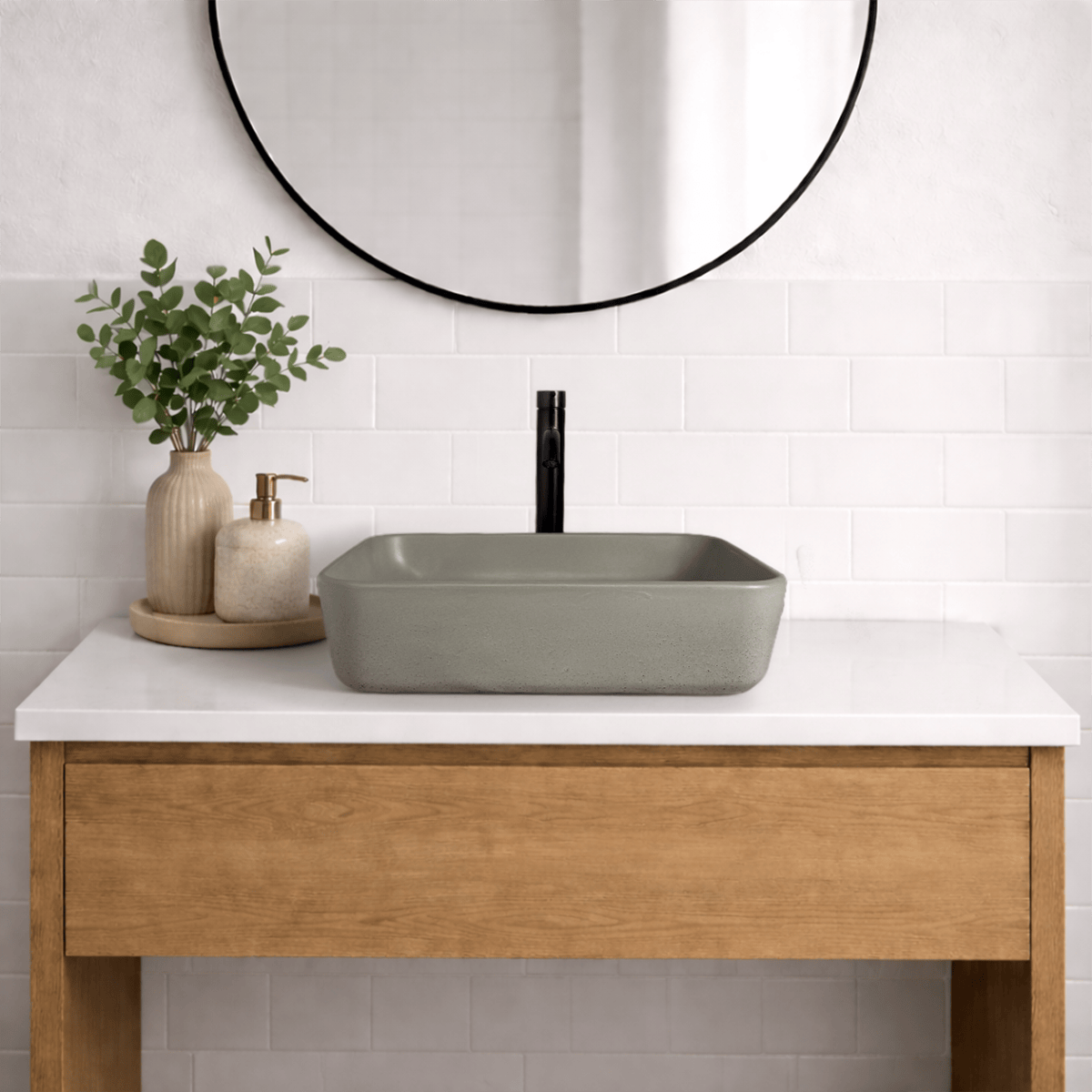 Narter Rectangular Cast Concrete Vessel Sink - Light Grey