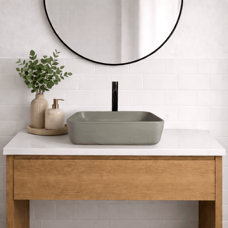 Narter Rectangular Cast Concrete Vessel Sink - Light Grey