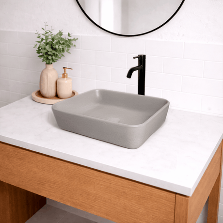 Narter Rectangular Cast Concrete Vessel Sink - Light Grey