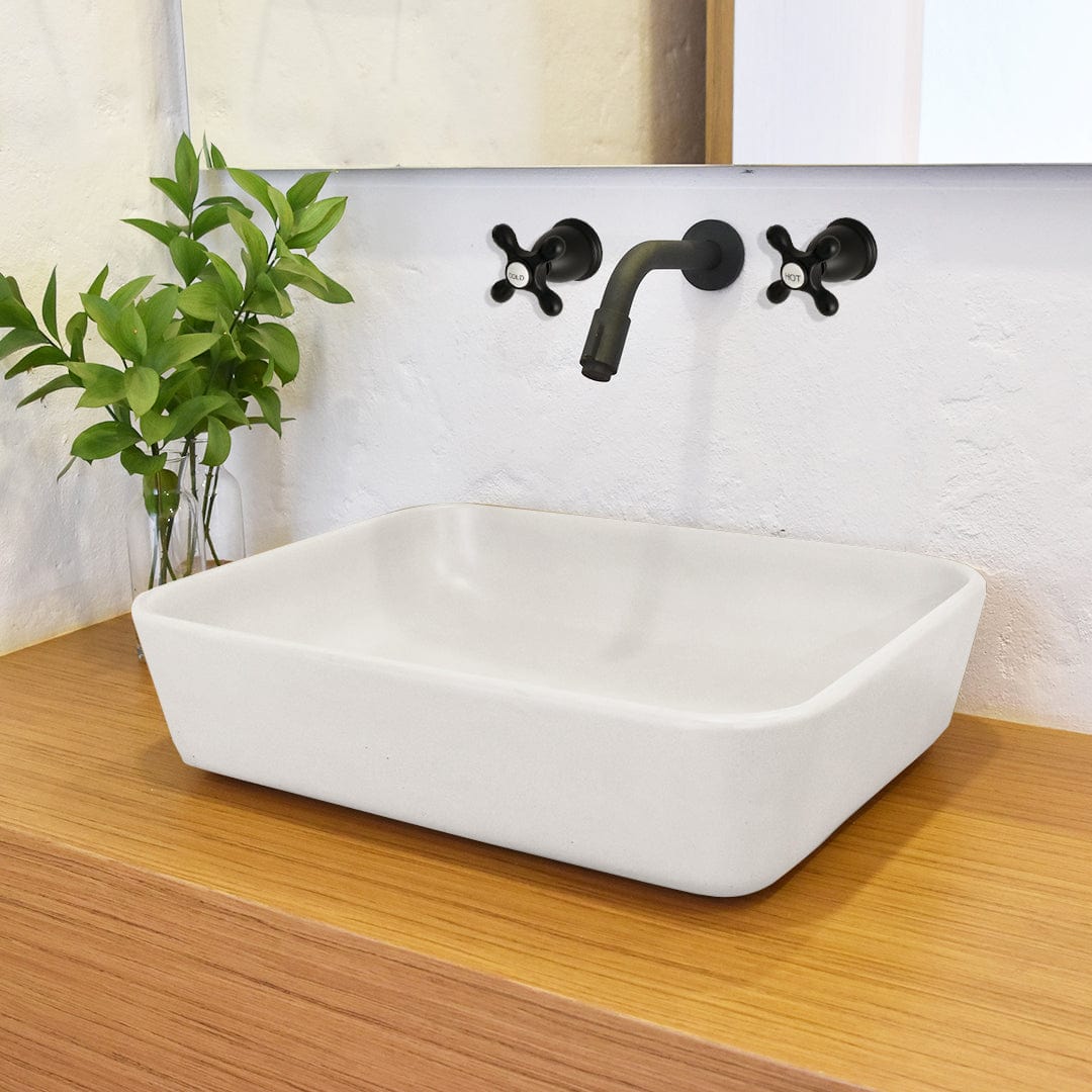 Narter Rectangular Cast Concrete Vessel Sink - White