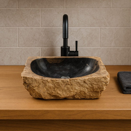 Paden Petrified Wood Vessel Sink - Black Interior