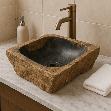 Paden Petrified Wood Vessel Sink - Black Interior