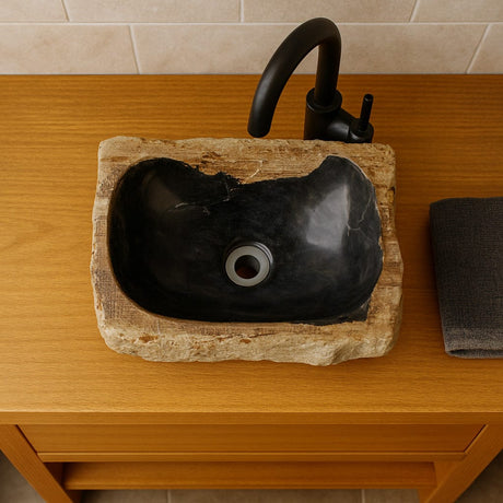 Paden Petrified Wood Vessel Sink - Black Interior