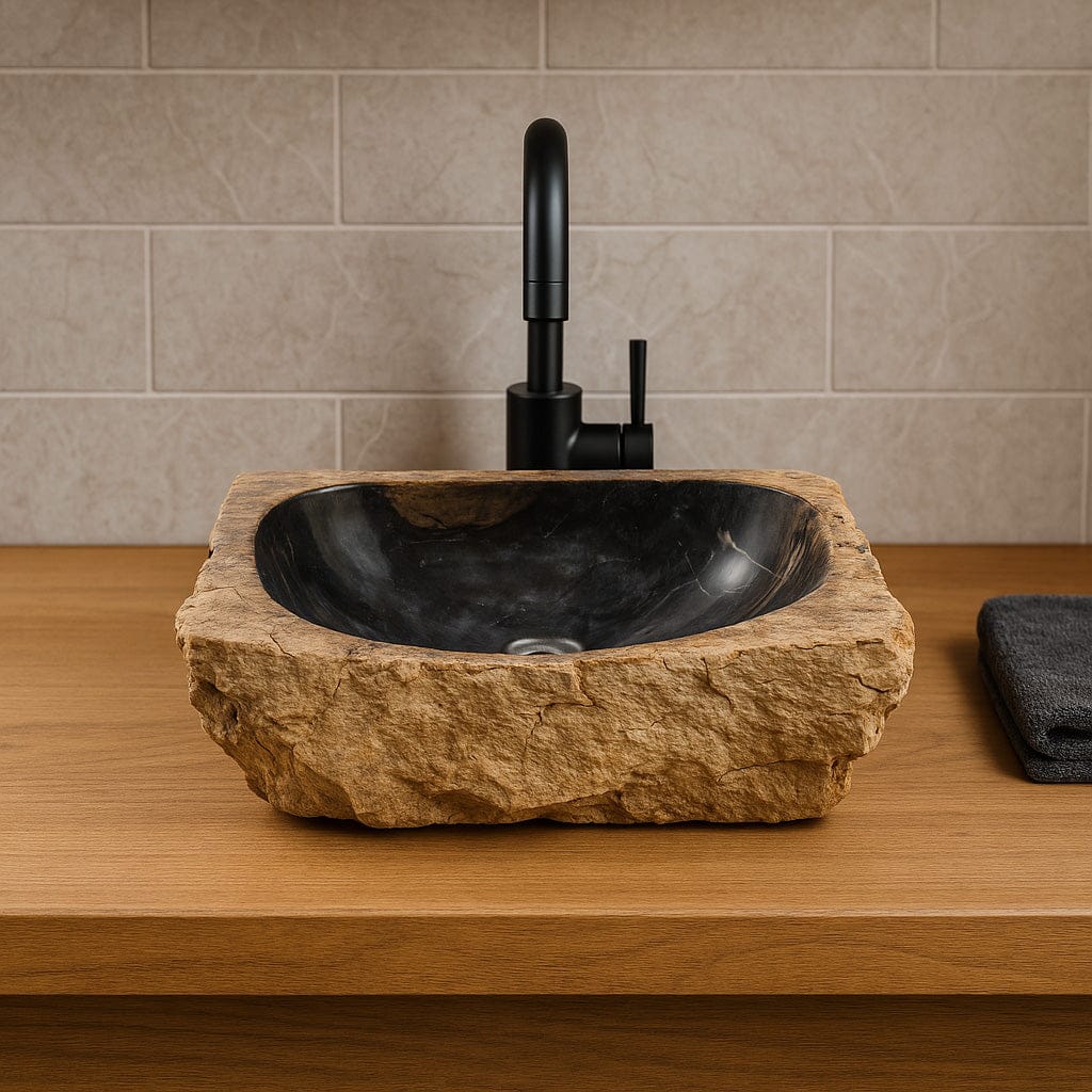 Paden Petrified Wood Vessel Sink - Black Interior