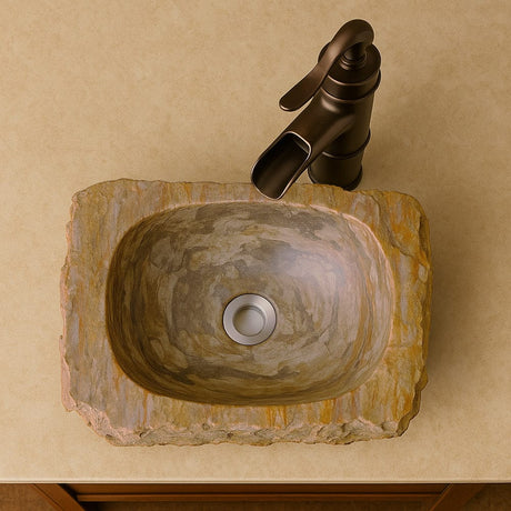 Paden Petrified Wood Vessel Sink - Natural Interior