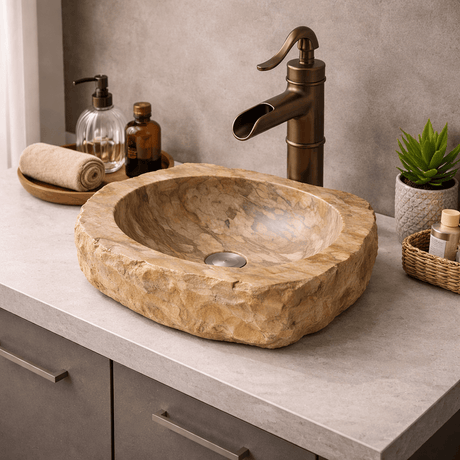 Paden Petrified Wood Vessel Sink - Natural Interior