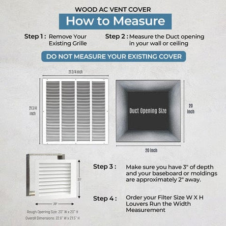 Paintable Wood Air Return Grille - 12" x 12" Duct Size