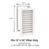 Paintable Wood Air Return Grille - 12" x 24" Duct Size