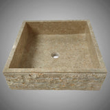 Paldey Marble Vessel Sink with Chiseled Exterior -  Light Cream