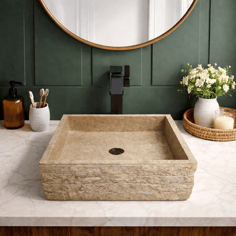 Paldey Marble Vessel Sink with Chiseled Exterior -  Light Cream
