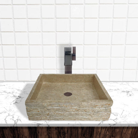 Paldey Marble Vessel Sink with Chiseled Exterior -  Light Cream