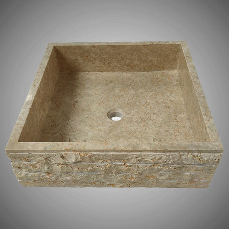 Paldey Marble Vessel Sink with Chiseled Exterior -  Light Cream