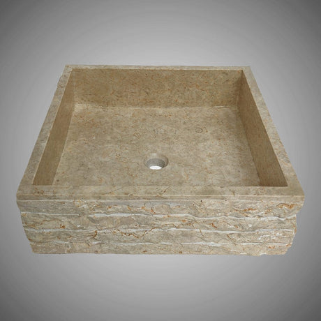 Paldey Marble Vessel Sink with Chiseled Exterior -  Light Cream