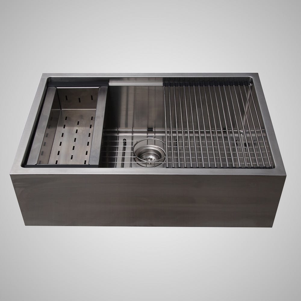 Panola Stainless Steel Single-Bowl Workstation Farmhouse Sink with Ledge
