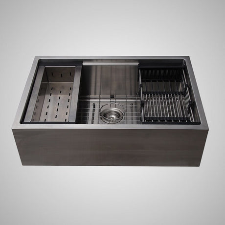 Panola Stainless Steel Single-Bowl Workstation Farmhouse Sink with Ledge