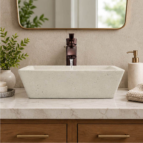 Paspen Rectangular Cast Concrete Vessel Sink - Cream