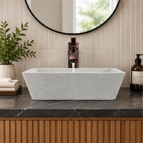 Paspen Rectangular Cast Concrete Vessel Sink - Light Grey