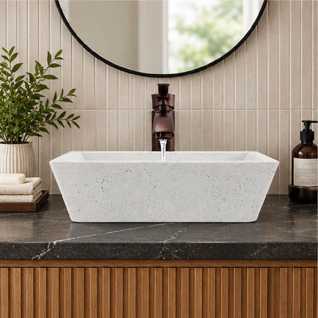 Paspen Rectangular Cast Concrete Vessel Sink - White