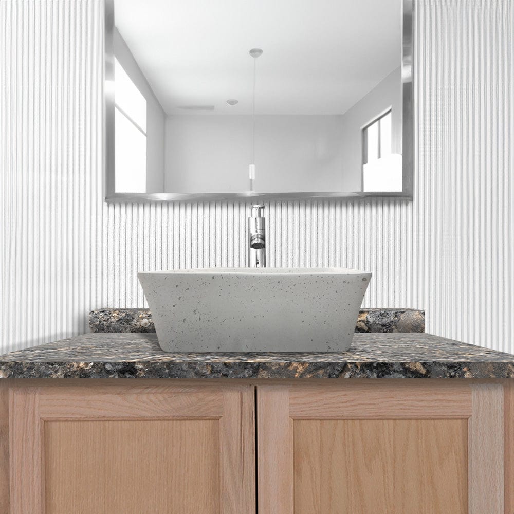 Paspen Rectangular Cast Concrete Vessel Sink - White