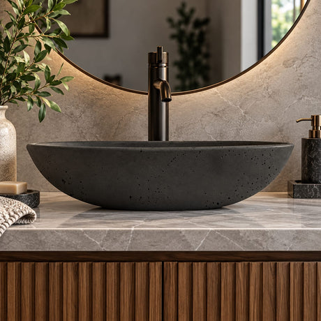 Pepster Round Cast Concrete Vessel Sink - Black