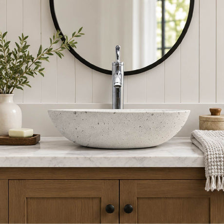 Pepster Round Cast Concrete Vessel Sink - White