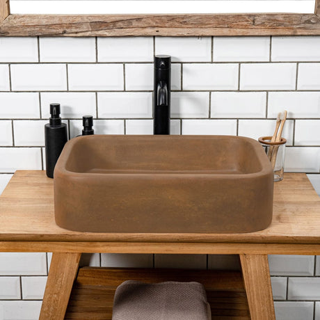 Piero Cast Concrete Rectangular Vessel Sink - Vintage Brown