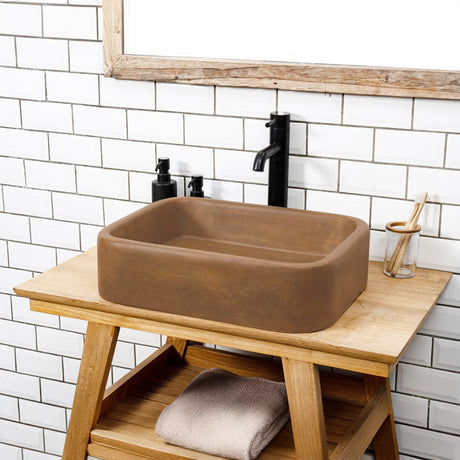 Piero Cast Concrete Rectangular Vessel Sink - Vintage Brown