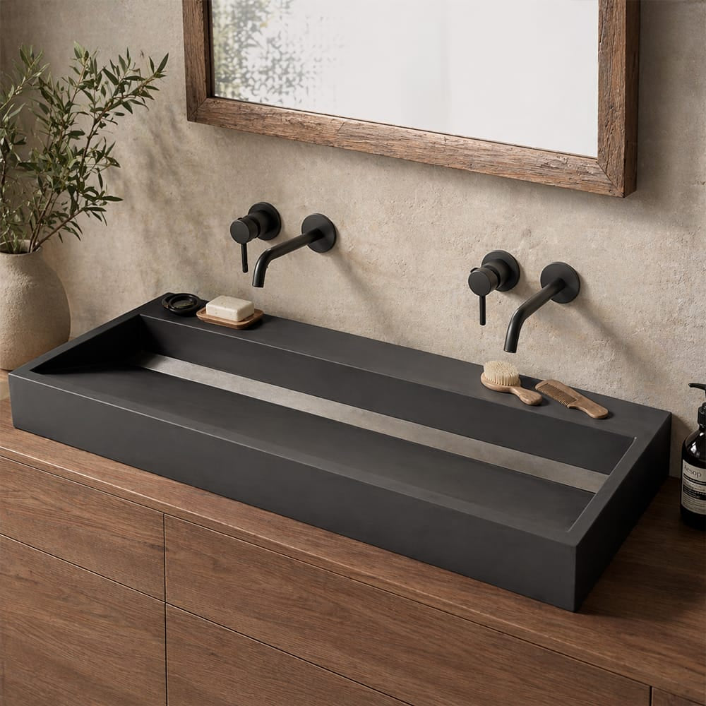 Prospero Rectangular Cast Concrete Vessel Sink - Dusk Grey