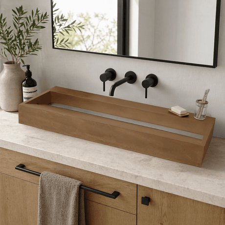 Prospero Rectangular Cast Concrete Vessel Sink - Vintage Brown