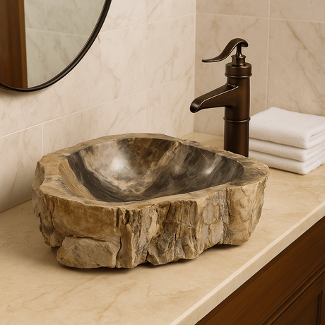 Ramona Petrified Wood Vessel Sink - Black Interior