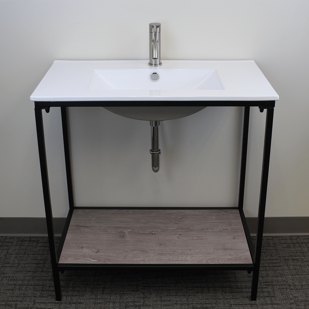 Regina Vitreous China Console Bathroom Sink with Black Powdercoat Iron Stand