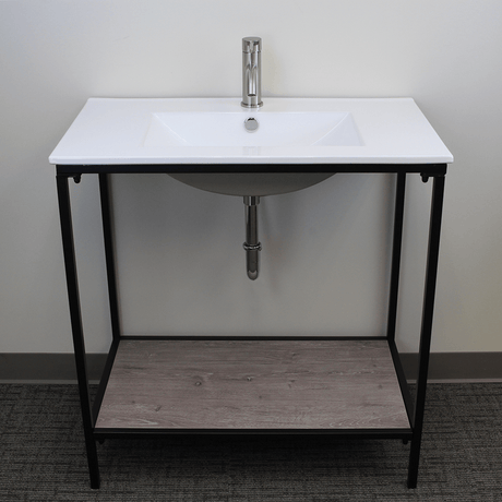 Regina Vitreous China Console Bathroom Sink with Black Powdercoat Iron Stand