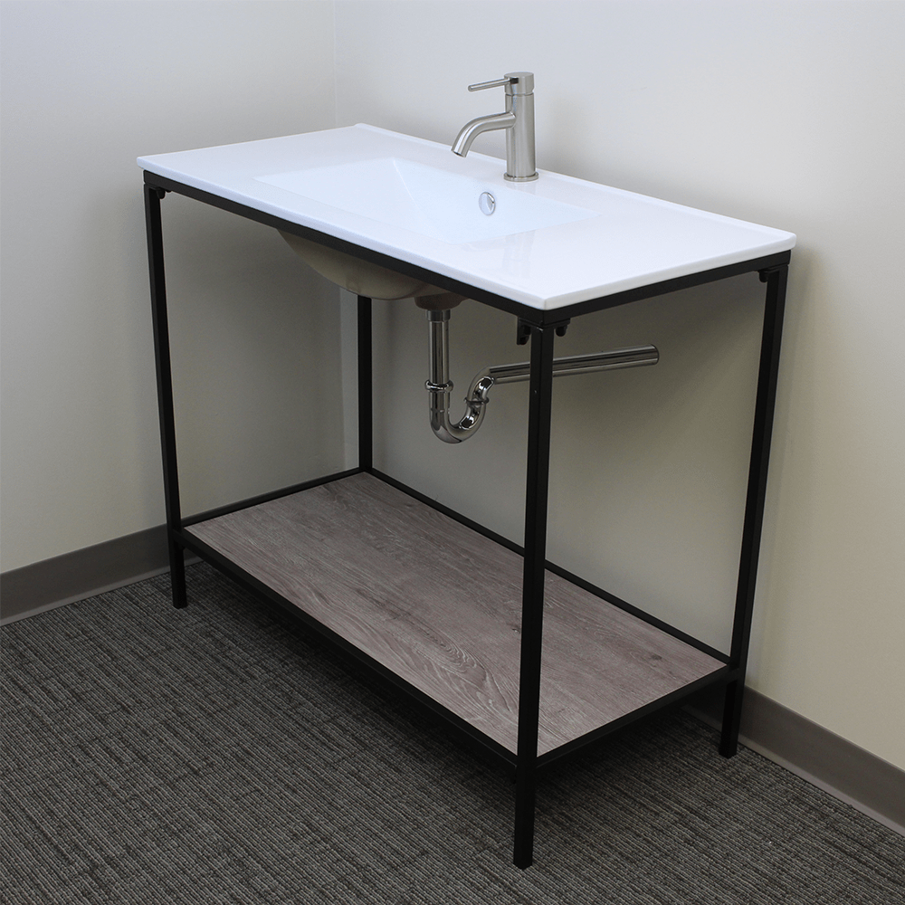 Regina Vitreous China Console Bathroom Sink with Black Powdercoat Iron Stand