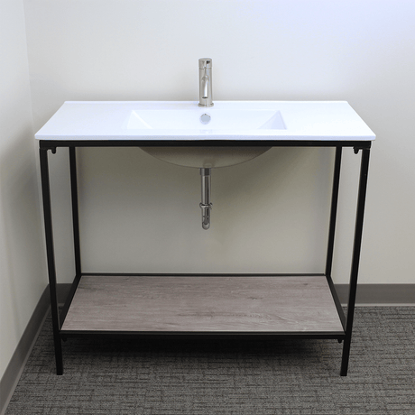 Regina Vitreous China Console Bathroom Sink with Black Powdercoat Iron Stand