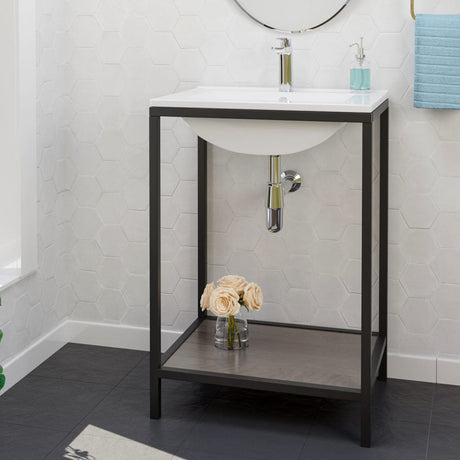 Regina Vitreous China Console Bathroom Sink with Black Powdercoat Iron Stand