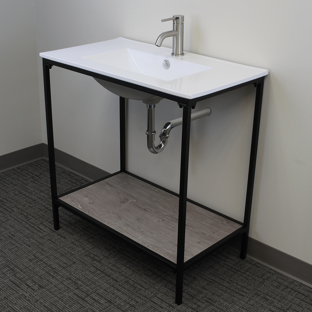 Regina Vitreous China Console Bathroom Sink with Black Powdercoat Iron Stand