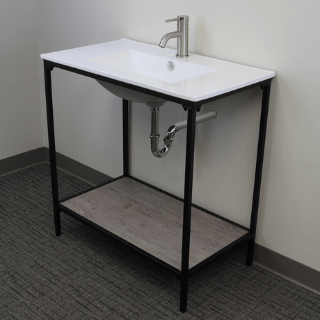 Regina Vitreous China Console Bathroom Sink with Black Powdercoat Iron Stand