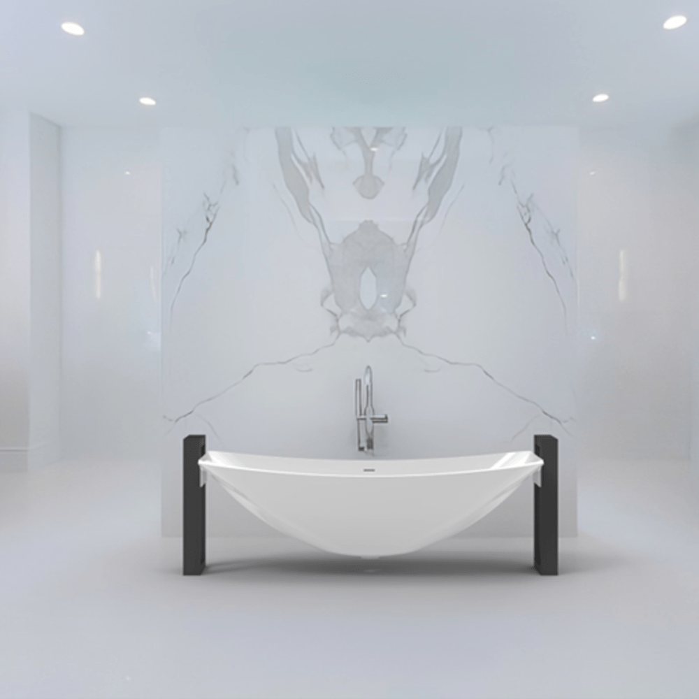 Rena Solid Surface Stone Resin Freestanding Extra Deep Hammock Bathtub with Black Powdercoat Steel Frame