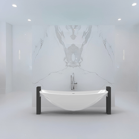 Rena Solid Surface Stone Resin Freestanding Extra Deep Hammock Bathtub with Black Powdercoat Steel Frame