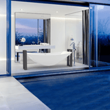 Rena Solid Surface Stone Resin Freestanding Extra Deep Hammock Bathtub with Black Powdercoat Steel Frame