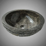 Rensen Marble Vessel Sink with Chiseled Exterior - Polished Grey Interior