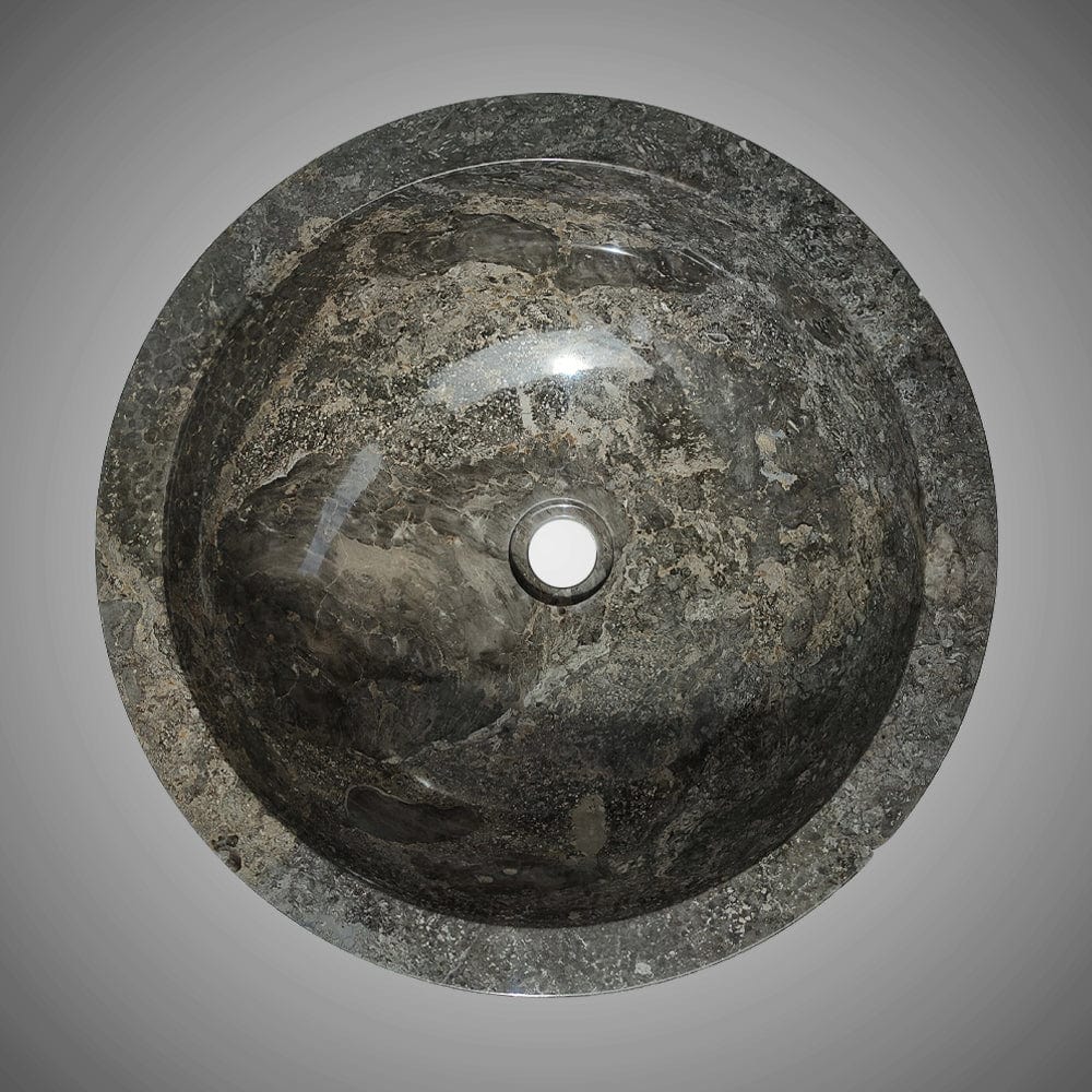 Rensen Marble Vessel Sink with Chiseled Exterior - Polished Grey Interior