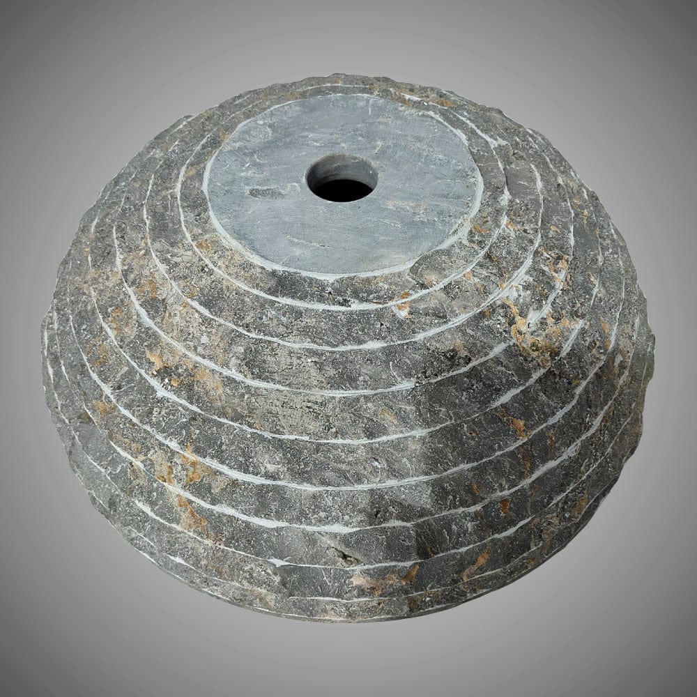 Rensen Marble Vessel Sink with Chiseled Exterior - Polished Grey Interior