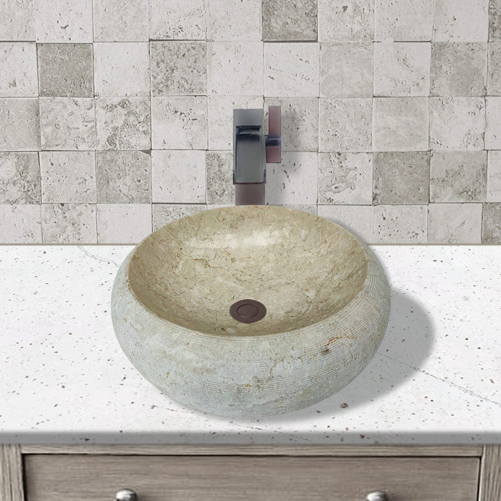 Repley Marble Vessel Sink with Polished Interior - Cream