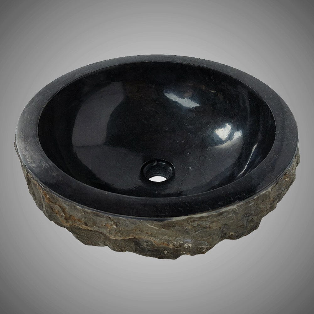 Reppoto Marble Vessel Sink with Polished Interior - Black