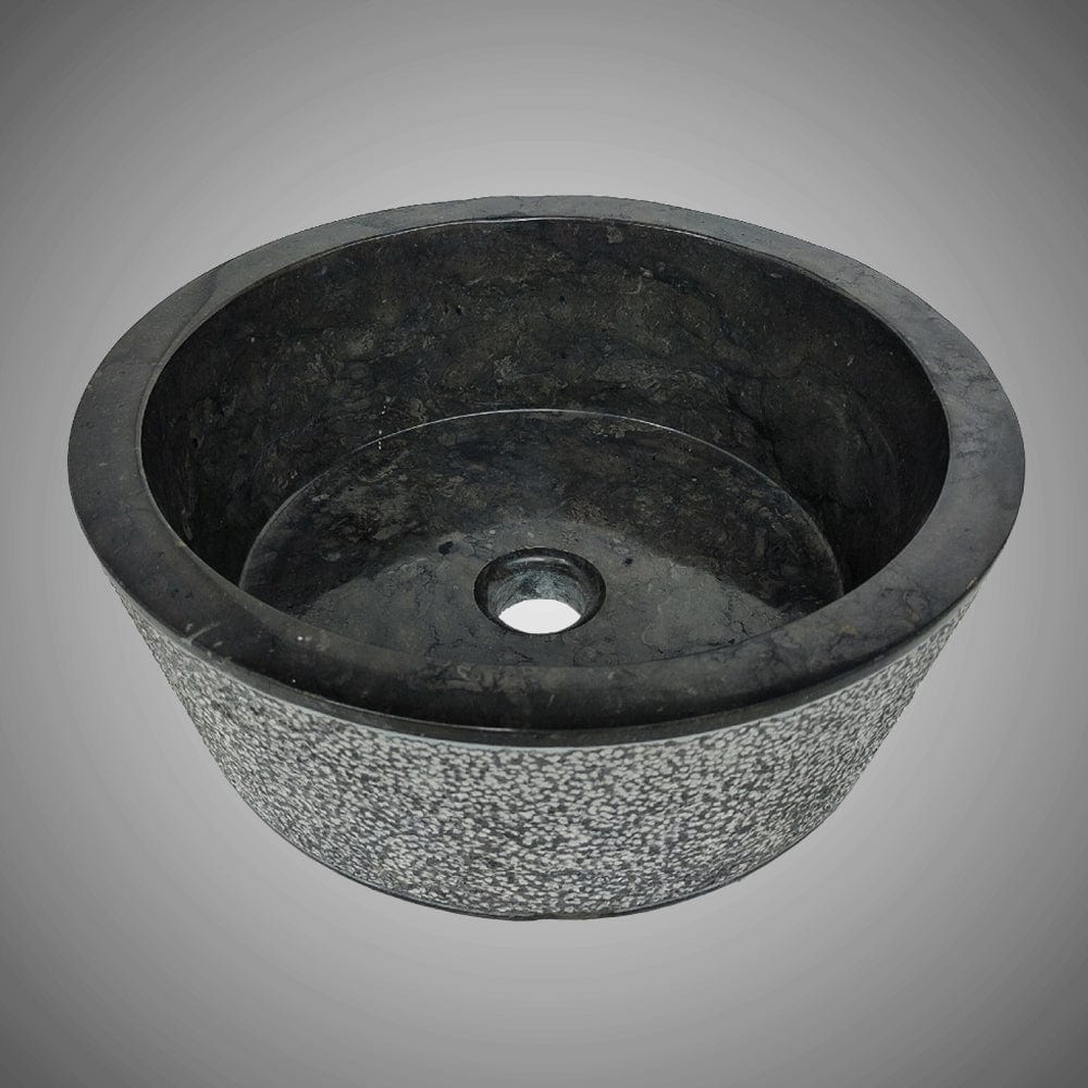 Retaka Marble Vessel Sink with Hammered Exterior - Polished Black Interior
