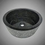 Retaka Marble Vessel Sink with Hammered Exterior - Polished Black Interior