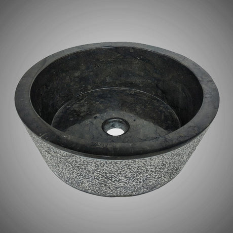 Retaka Marble Vessel Sink with Hammered Exterior - Polished Black Interior